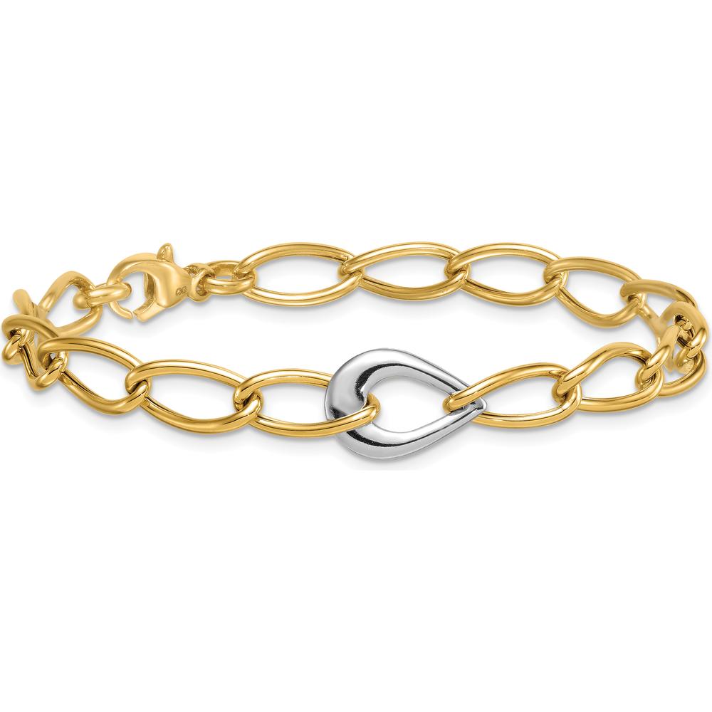 14K Two Tone 7.75" Fancy Curb Link Bracelet with Polished Teardrop Accent by 0