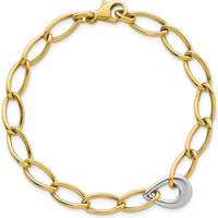 14K Two Tone 7.75" Fancy Curb Link Bracelet with Polished Teardrop Accent by 0