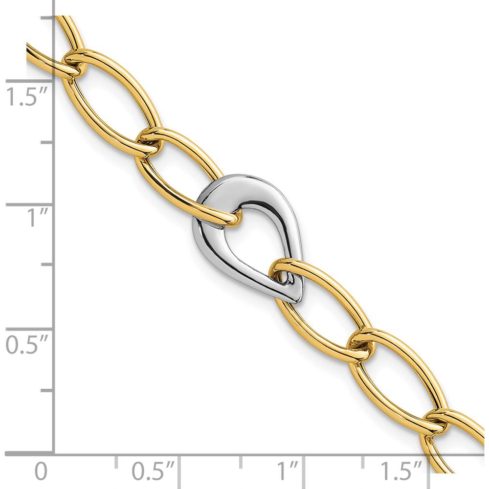 14K Two Tone 7.75" Fancy Curb Link Bracelet with Polished Teardrop Accent by 0
