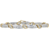 14K Two-Tone 7" Diamond Bracelet with Channel - Set Round and Baguette Diamonds - 4.00 Carat Total Diamond Weight