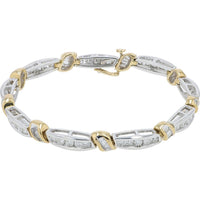 14K Two-Tone 7" Diamond Bracelet with Channel - Set Round and Baguette Diamonds - 4.00 Carat Total Diamond Weight
