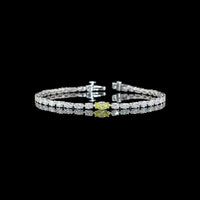 14K Two Tone 7" Tennis Bracelet with East-West Marquise Cut Lab Diamonds Including a 0.38 Carats Fancy Vivid Yellow Center Stone - 4.4 Carats Total Diamond Weight - Covaloro Fine Jewelry