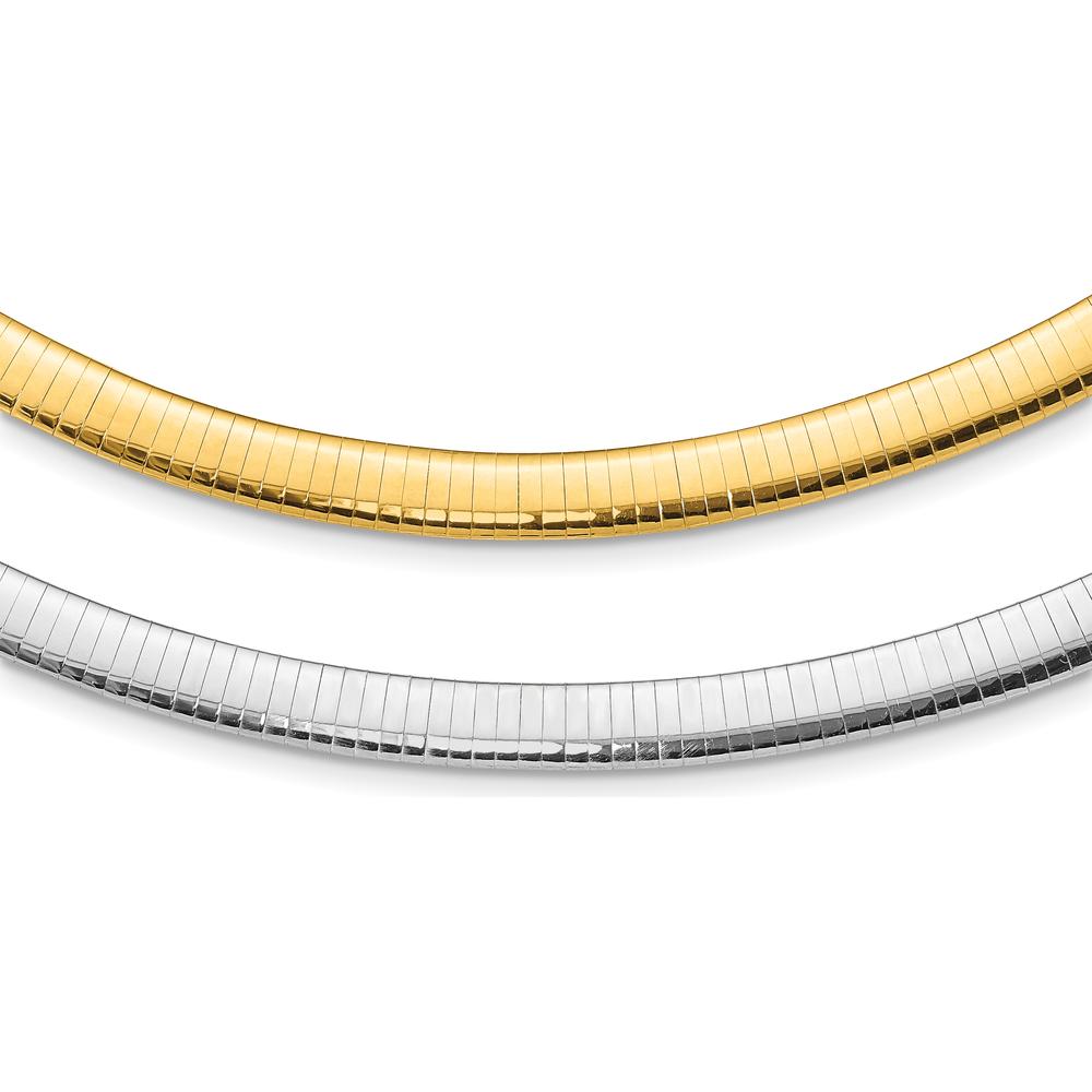 14K Two-Tone 8mm Lightweight Reversible Omega Necklace with 2" Heart Chain Extender by 0
