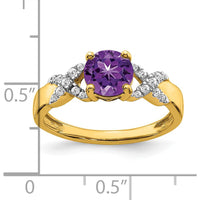 14K Two-Tone Amethyst and Diamond Ring with 6.5mm Round Amethyst and 18 Diamonds - 0.97 Carat Total Weight by 0