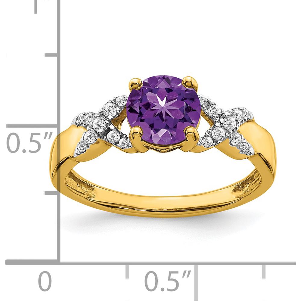 14K Two-Tone Amethyst and Diamond Ring with 6.5mm Round Amethyst and 18 Diamonds - 0.97 Carat Total Weight by 0