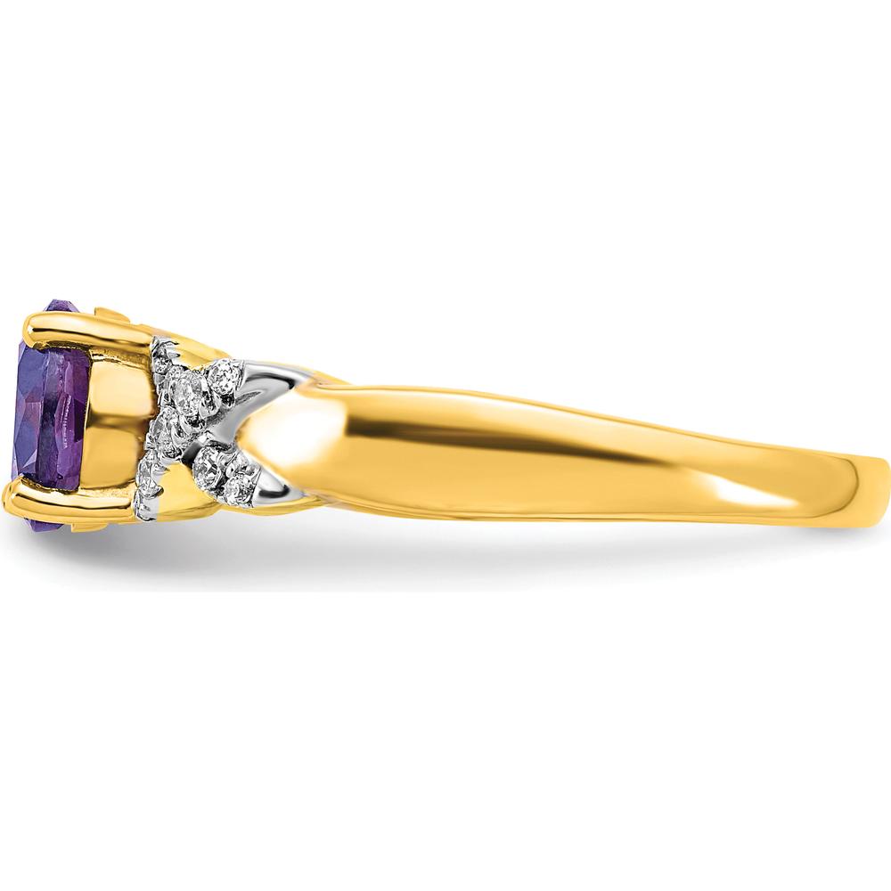 14K Two-Tone Amethyst and Diamond Ring with 6.5mm Round Amethyst and 18 Diamonds - 0.97 Carat Total Weight by 0