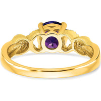 14K Two-Tone Amethyst and Diamond Ring with 6.5mm Round Amethyst and 18 Diamonds - 0.97 Carat Total Weight by 0
