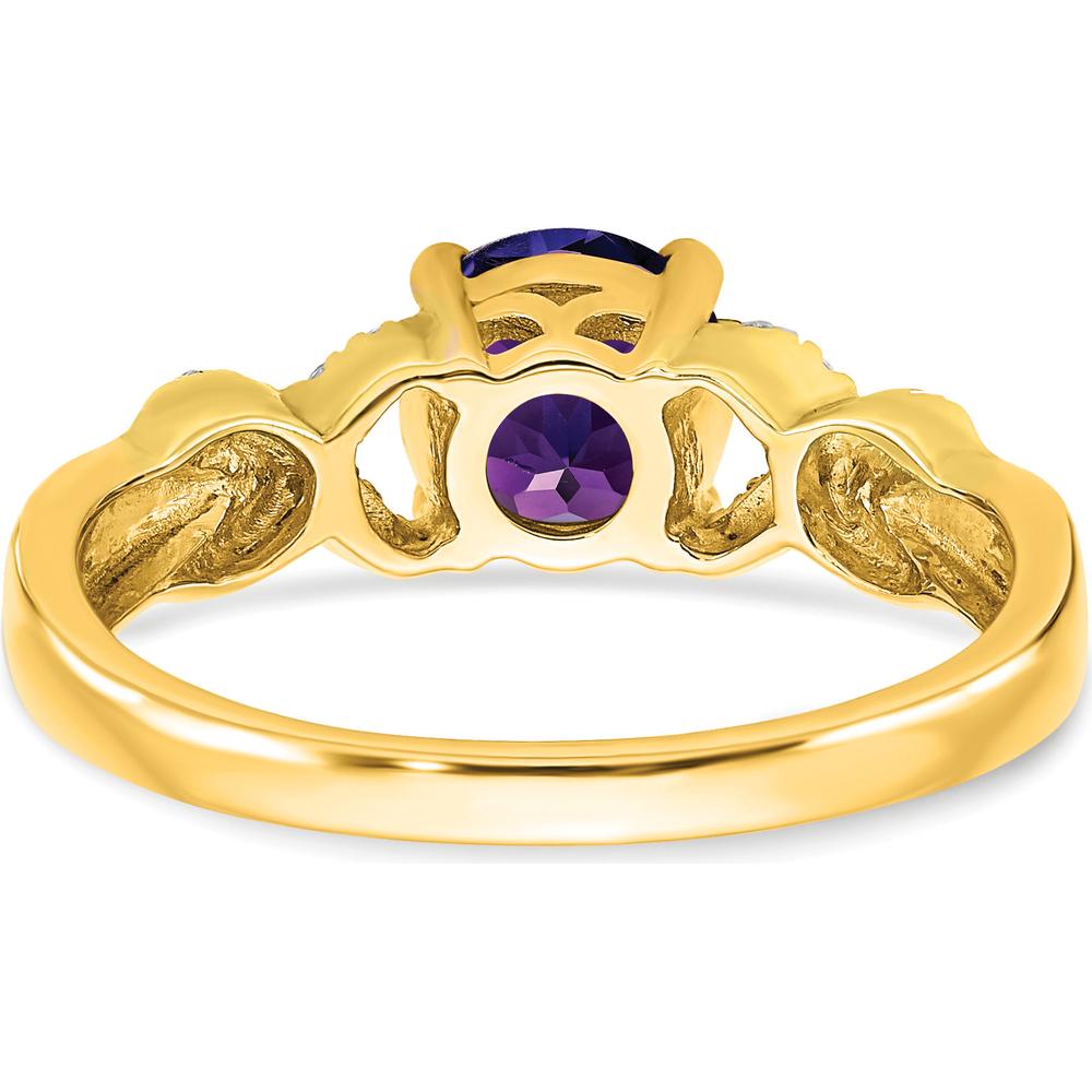 14K Two-Tone Amethyst and Diamond Ring with 6.5mm Round Amethyst and 18 Diamonds - 0.97 Carat Total Weight by 0