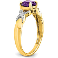 14K Two-Tone Amethyst and Diamond Ring with 6.5mm Round Amethyst and 18 Diamonds - 0.97 Carat Total Weight by 0