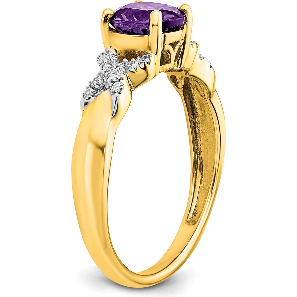 14K Two-Tone Amethyst and Diamond Ring with 6.5mm Round Amethyst and 18 Diamonds - 0.97 Carat Total Weight by 0