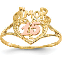 14K Two-Tone Amor Heart Ring with "15" in Rose Gold - Milestone Jewelry Piece by 0