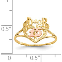 14K Two-Tone Amor Heart Ring with "15" in Rose Gold - Milestone Jewelry Piece by 0