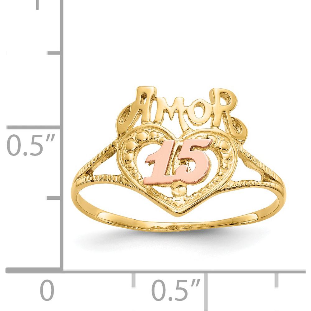 14K Two-Tone Amor Heart Ring with "15" in Rose Gold - Milestone Jewelry Piece by 0