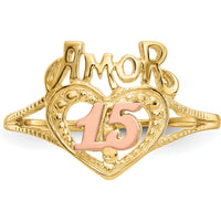 14K Two-Tone Amor Heart Ring with "15" in Rose Gold - Milestone Jewelry Piece by 0