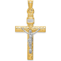 14K Two-Tone and White Rhodium Crucifix Pendant with Textured Finish - 48mm Length by Oro Pregiato