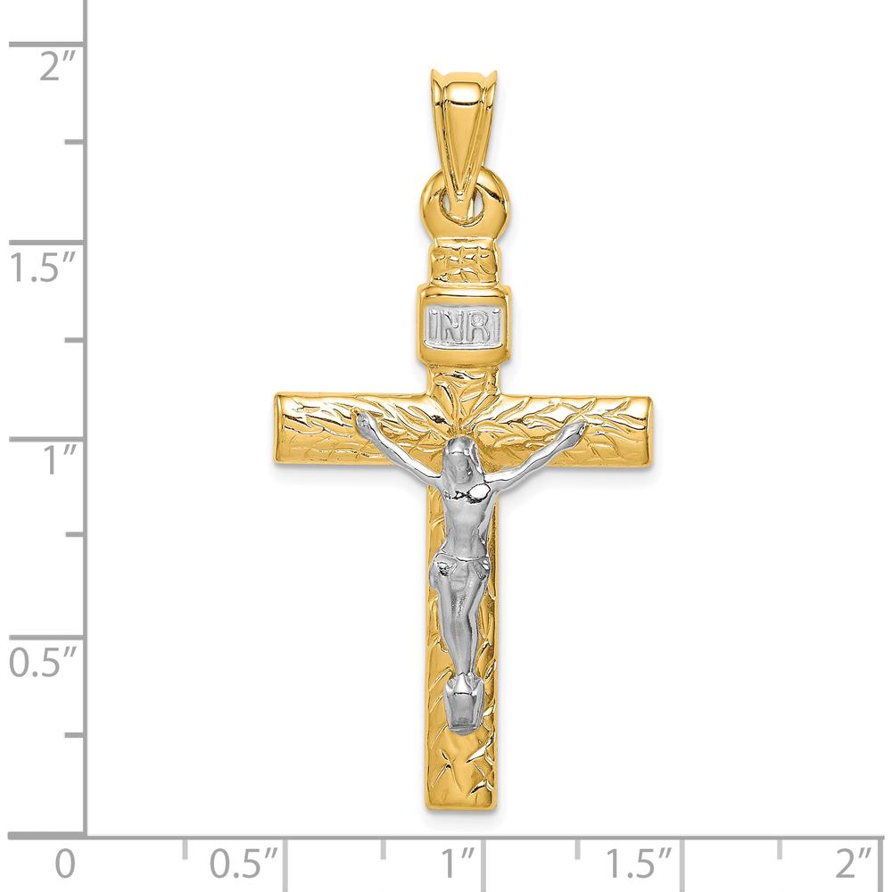 14K Two-Tone and White Rhodium Crucifix Pendant with Textured Finish - 48mm Length by Oro Pregiato