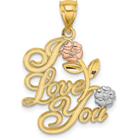 14K Two-Tone and White Rhodium "I LOVE YOU" Charm with Floral Accents by Oro Pregiato
