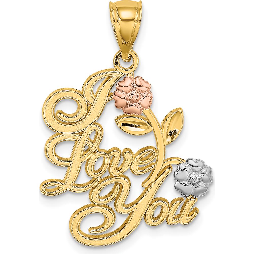 14K Two-Tone and White Rhodium "I LOVE YOU" Charm with Floral Accents by Oro Pregiato