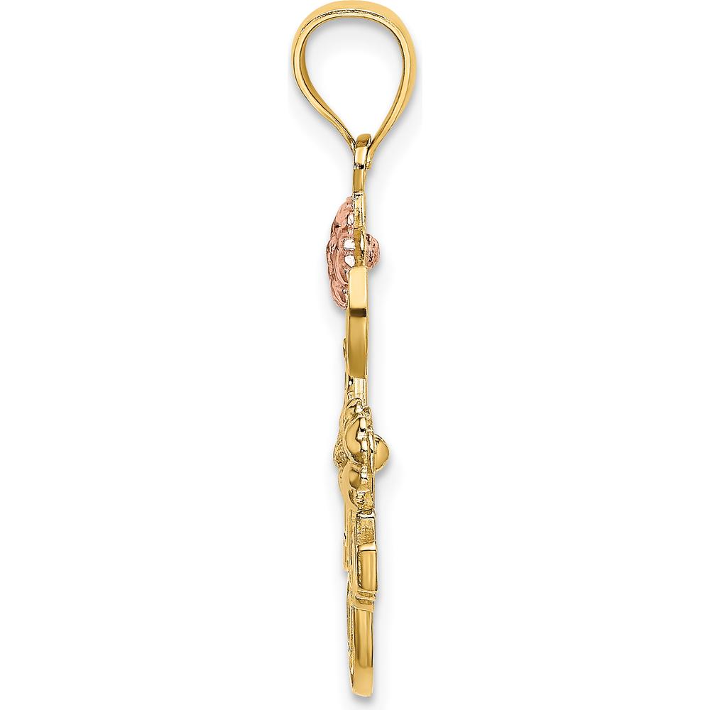 14K Two-Tone and White Rhodium "I LOVE YOU" Charm with Floral Accents by Oro Pregiato