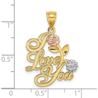 14K Two-Tone and White Rhodium "I LOVE YOU" Charm with Floral Accents by Oro Pregiato