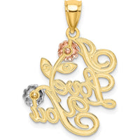 14K Two-Tone and White Rhodium "I LOVE YOU" Charm with Floral Accents by Oro Pregiato