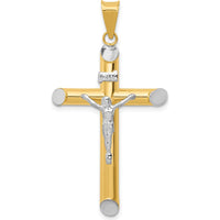 14K Two-Tone and White Rhodium Inri Crucifix Pendant - 44mm Length, 25mm Width by Oro Pregiato