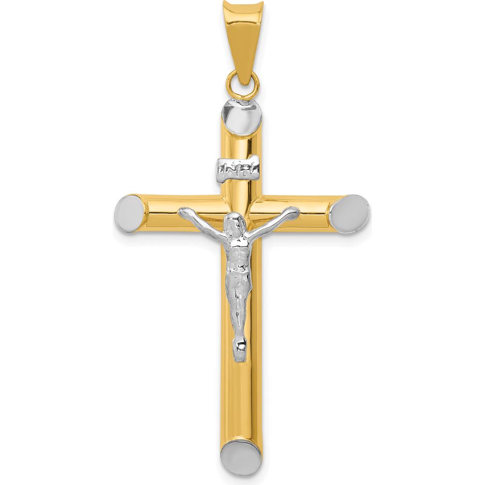 14K Two-Tone and White Rhodium Inri Crucifix Pendant - 44mm Length, 25mm Width by Oro Pregiato