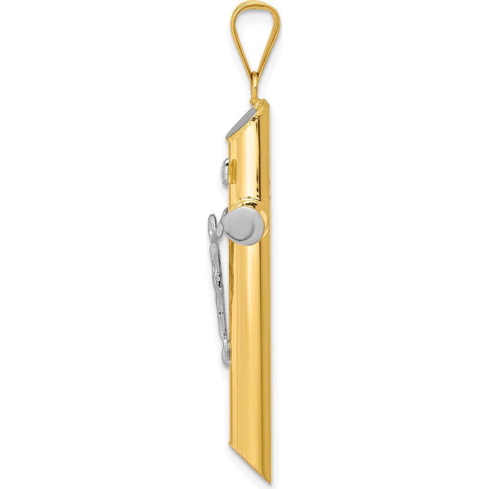 14K Two-Tone and White Rhodium Inri Crucifix Pendant - 44mm Length, 25mm Width by Oro Pregiato