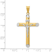 14K Two-Tone and White Rhodium Inri Crucifix Pendant - 44mm Length, 25mm Width by Oro Pregiato