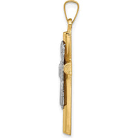 14K Two-Tone Angel and Cross Pendant - 33mm Length, 17mm Width, Die-Struck Design by Oro Pregiato