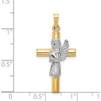 14K Two-Tone Angel and Cross Pendant - 33mm Length, 17mm Width, Die-Struck Design by Oro Pregiato