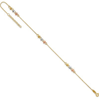 14K Two-Tone Anklet with Flower Stations and Rhodium Accents - 10" Adjustable Length