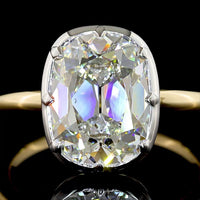 14K Two Tone Antique Cushion Cut Lab Diamond Solitaire Ring - 3.54 Carat E-F VVS2, IGI Certified - Covaloro Fine Jewelry