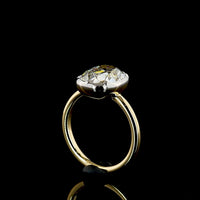 14K Two Tone Antique Cushion Cut Lab Diamond Solitaire Ring - 3.54 Carat E-F VVS2, IGI Certified - Covaloro Fine Jewelry