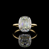 14K Two Tone Antique Cushion Cut Lab Diamond Solitaire Ring - 4.18 Carat E-F Color VVS2 Clarity with Bezel-Prong Setting - Covaloro Fine Jewelry