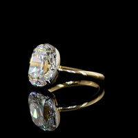 14K Two Tone Antique Cushion Cut Lab Diamond Solitaire Ring - 4.18 Carat E-F Color VVS2 Clarity with Bezel-Prong Setting - Covaloro Fine Jewelry