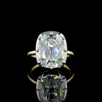 14K Two Tone Antique Cushion Cut Lab Diamond Solitaire Ring - 7.20 Carat Total Weight, E-F Color, VVS2 Clarity, IGI Certified - Covaloro Fine Jewelry