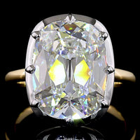 14K Two Tone Antique Cushion Cut Lab Diamond Solitaire Ring - 7.20 Carat Total Weight, E-F Color, VVS2 Clarity, IGI Certified - Covaloro Fine Jewelry