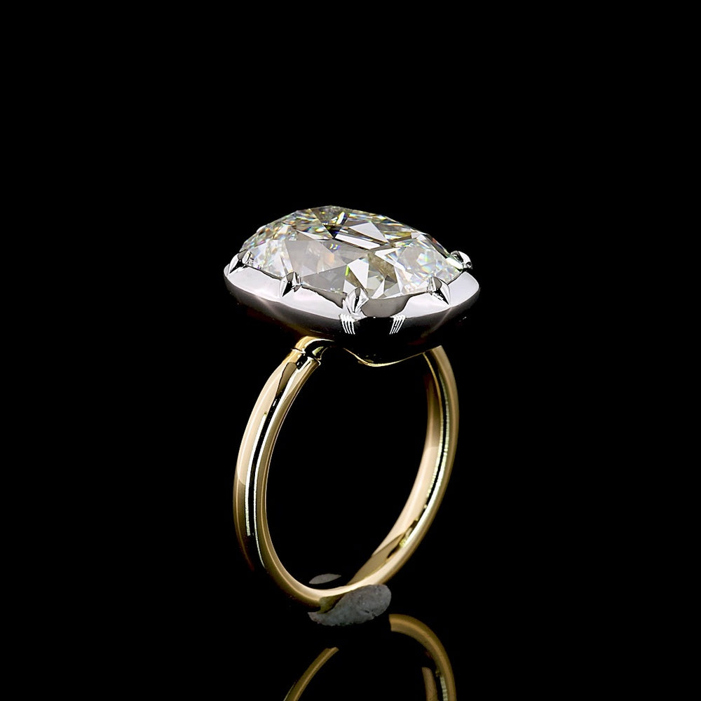 14K Two Tone Antique Cushion Cut Lab Diamond Solitaire Ring - 7.20 Carat Total Weight, E-F Color, VVS2 Clarity, IGI Certified - Covaloro Fine Jewelry