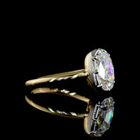 14K Two Tone Antique Cushion Cut Solitaire Ring with 2.50 Carat E VVS2 Lab Diamond - IGI Certified - Covaloro Fine Jewelry