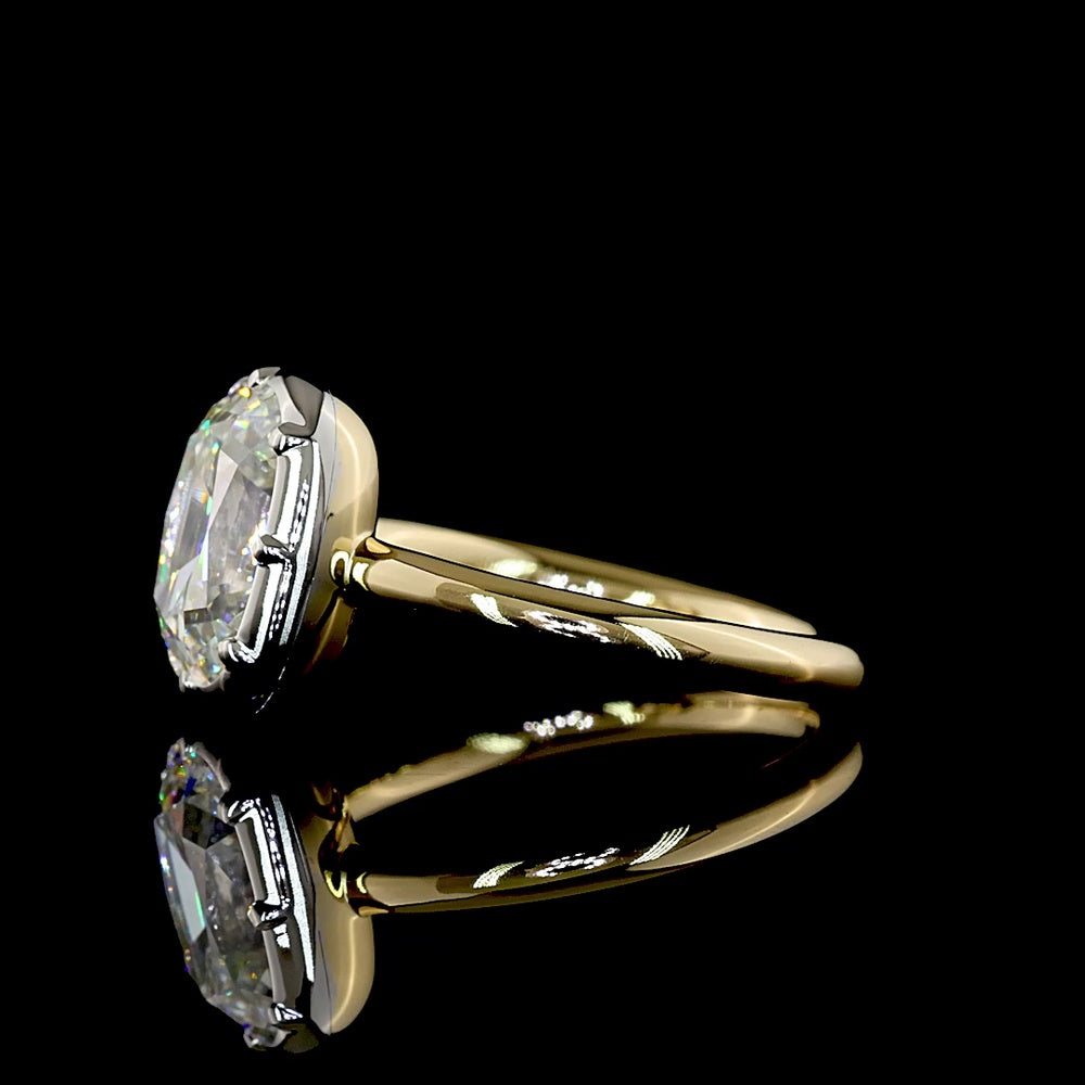 14K Two Tone Antique Cushion Cut Solitaire Ring with 2.50 Carat E VVS2 Lab Diamond - IGI Certified - Covaloro Fine Jewelry