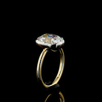 14K Two Tone Antique Cushion Cut Solitaire Ring with 3.64 Carat Lab Grown Diamond - E-F VS1 Clarity, IGI Certified - Covaloro Fine Jewelry