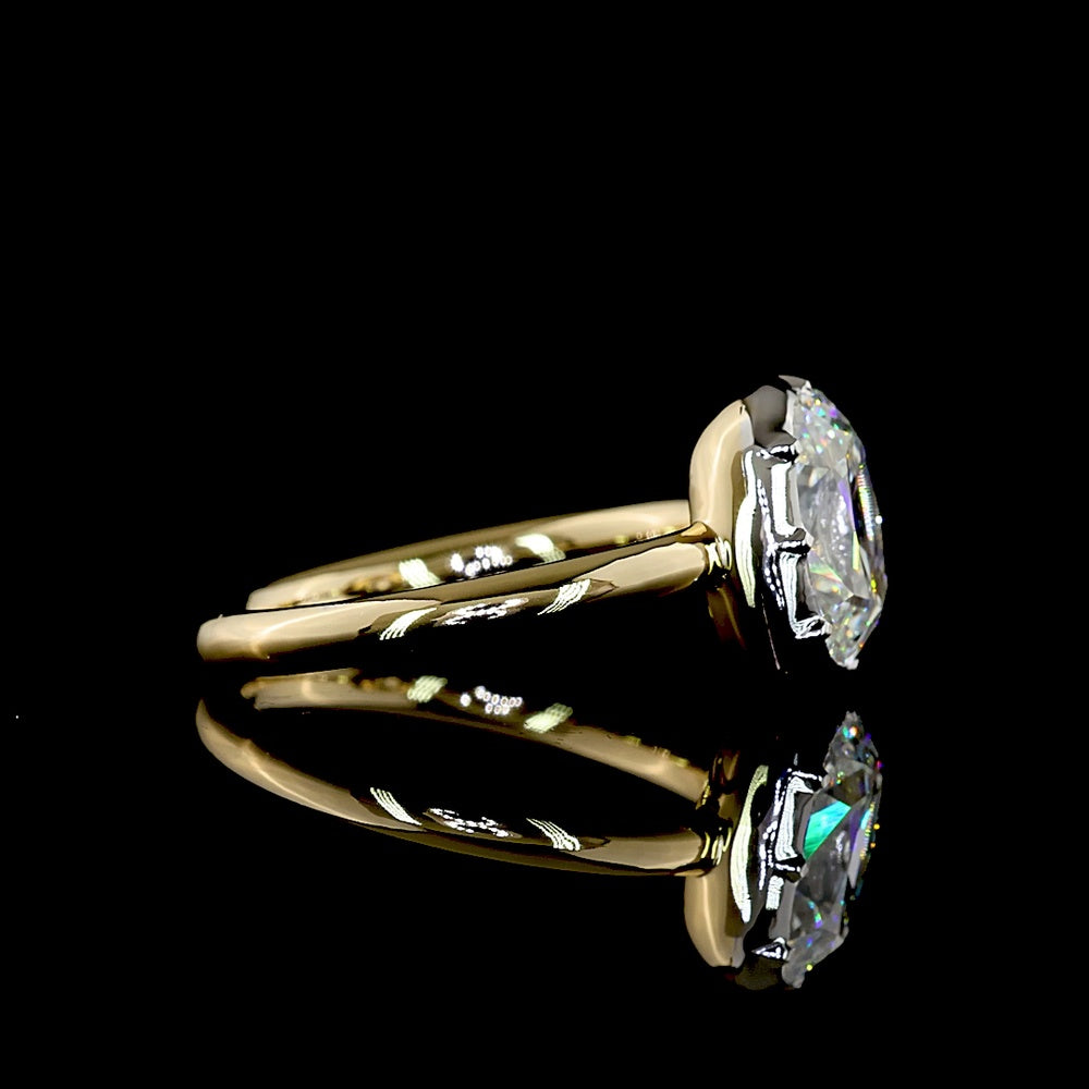 14K Two Tone Antique Cushion Cut Solitaire Ring with E VVS2 Lab Diamond - 2.04 Carat Total Diamond Weight - Covaloro Fine Jewelry