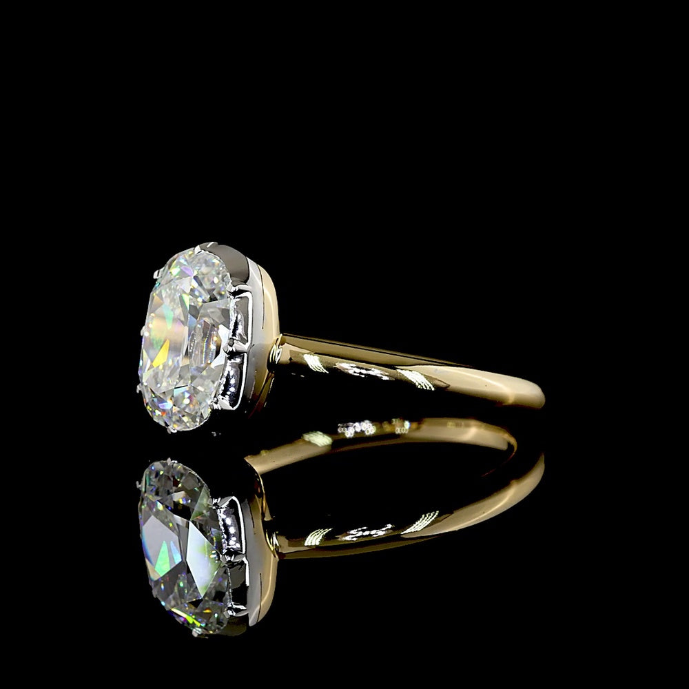 14K Two Tone Antique Cushion Cut Solitaire Ring with E VVS2 Lab Diamond - 2.04 Carat Total Diamond Weight - Covaloro Fine Jewelry