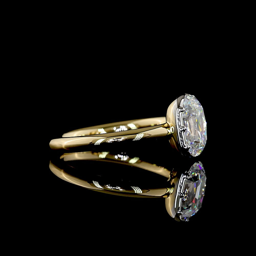 14K Two Tone Antique Cushion Solitaire Ring with IGI Certified Lab Diamond - 1.53 Carat D VS1 - Covaloro Fine Jewelry