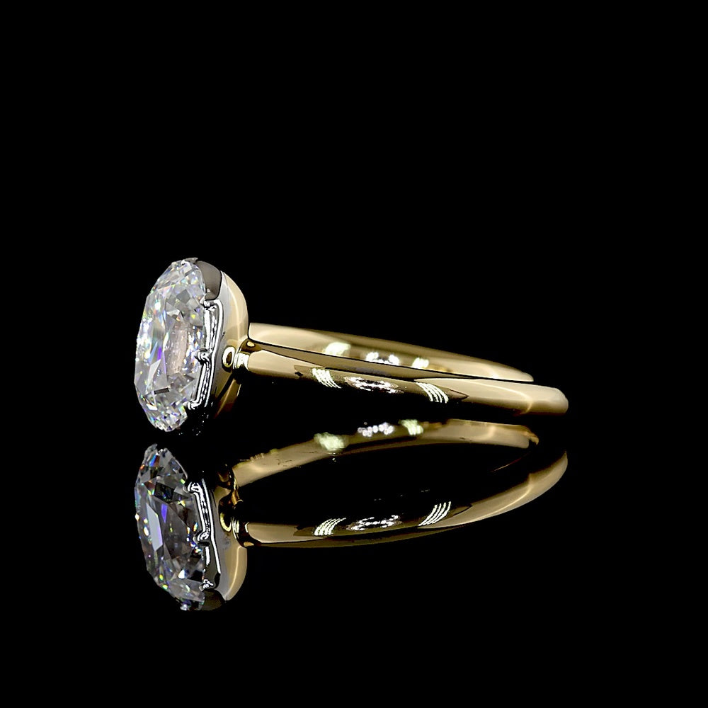 14K Two Tone Antique Cushion Solitaire Ring with IGI Certified Lab Diamond - 1.53 Carat D VS1 - Covaloro Fine Jewelry