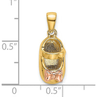 14K Two-Tone Baby Shoe Charm with Bow Pendant - 12.73mm Length by Oro Pregiato