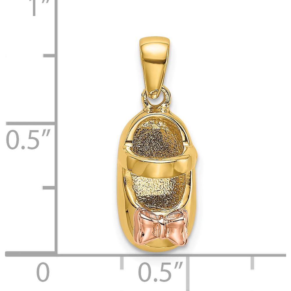 14K Two-Tone Baby Shoe Charm with Bow Pendant - 12.73mm Length by Oro Pregiato