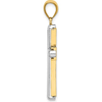 14K Two-Tone Beveled Cross Pendant with Rhodium Plating - 36.4mm Length by Oro Pregiato