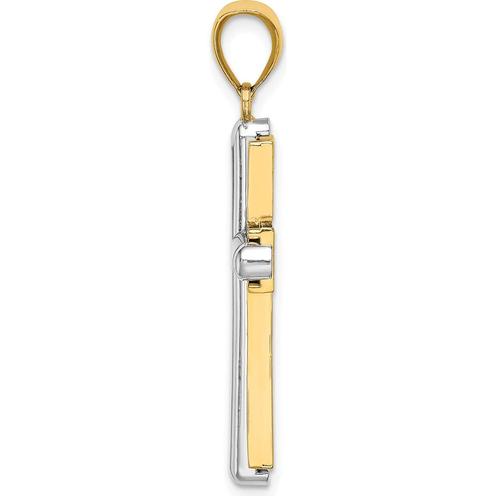 14K Two-Tone Beveled Cross Pendant with Rhodium Plating - 36.4mm Length by Oro Pregiato